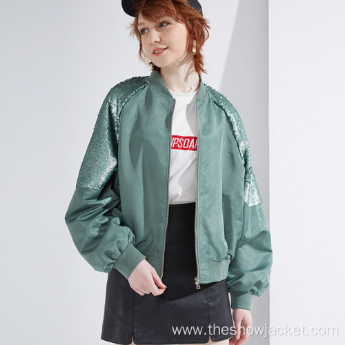 2021 Customized Women Zipper Sequins Baseball Jacket
